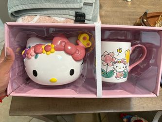 Hello Kitty Blue Sky Coin Bank And Mug Set 