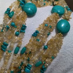 Turquoise And Citrine Necklace And Bracelet 