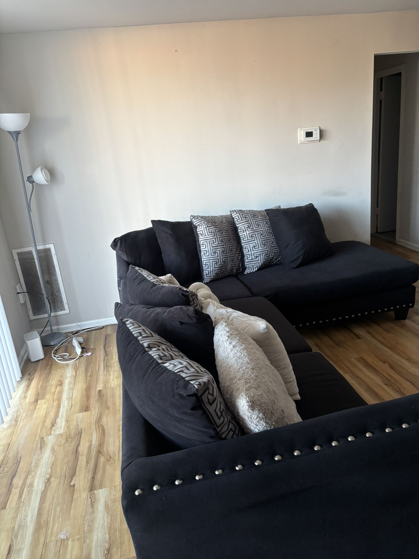 Black Suade L-Shaped Couch 