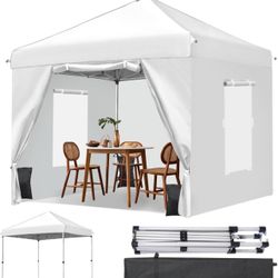 Canopy 8x8 Pop Up Commercial Canopy Tent with 4 Sidewalls, Windows, Wheeled Bag, Ez Pop Up Instant Shade Gazebo for Outdoor Events, Parties and Patio 