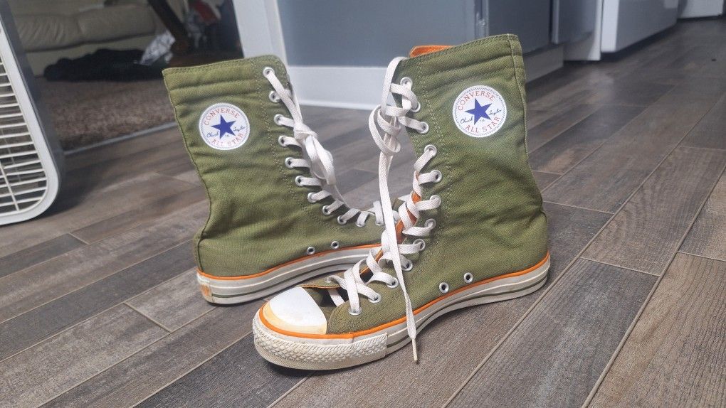 Converse Olive High-Tops with White and Orange Accents Men's Size 8 Wo's 10