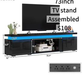 😀 73 inch LED TV Stand for 80Inch TV, Modern TV Stand with Power Outlet, High Gloss TV Console Entertainment Center with Storage for Living Room (73I
