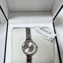 New Bering Faceted Crystal Two Tone Stainless Steel Women's Quartz Watch, 24mm 