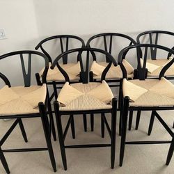 New Set of 6 Bar Height Barstools Black & Natural Stool Wood Stools