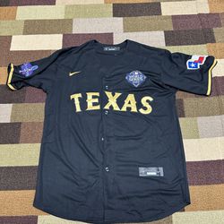 Texas Rangers Black Gold Jersey With Patches Stitched