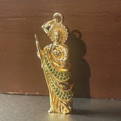 14kt Gold San Judas Pendant w/ Green C.Z