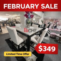 5 Piece Counter Height Faux Marble Top Dining Table Set