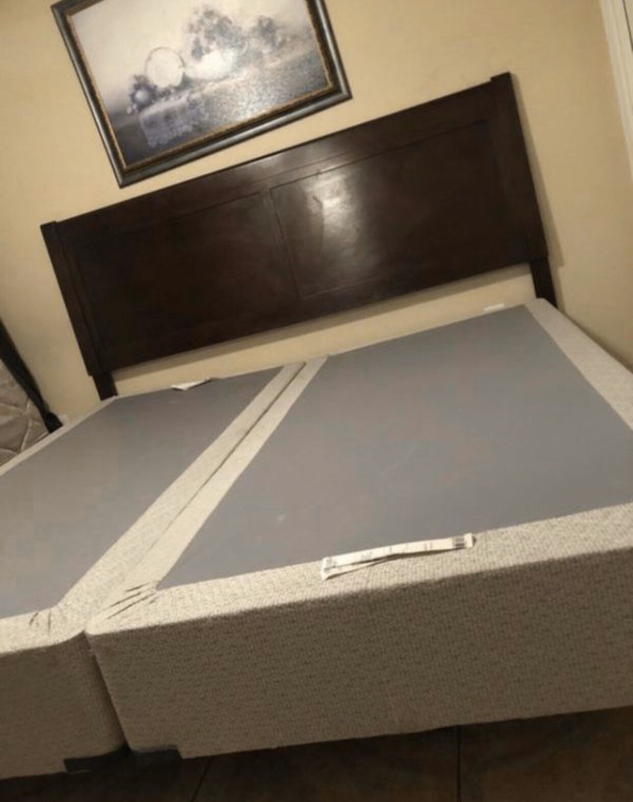 BEAUTIFUL KING BED INCLUDE HEADBOARD FRAME MATTRESS BOX SPRING AND ONE NIGHTSTAND ALL EXCELLENT CONDITION