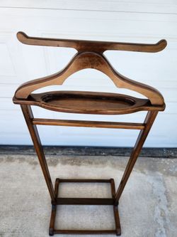 Vintage Mid-Century wooden valet stand with tie bar!
