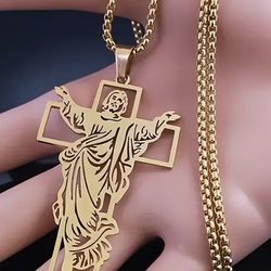 STAINLESS STEEL JESUS HALLOWED OUT CROSS WITH CHAIN
