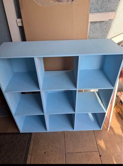 Blue 9-Cube Storage Organizer, 3feet wide 3 feet tall, 1 foot deep
