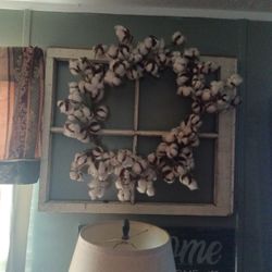 Farmhouse Decor Cotton Wreath And Window