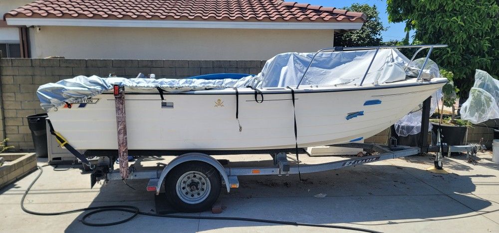 super rare 1986 livingston warrior 15.5 16 catamaran boat hull with trailer or trade for turn key 14