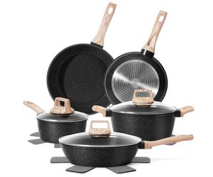 SODAY 12 Pcs Pots and Pans Set Non Stick, (PFAS/PFOA/PFOS Free), Black Set