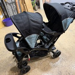 Baby Trend Sit N' Stand Multi-Use Easy Fold Travel Toddler and Baby Double Stroller - Blue/Black