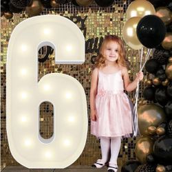 4FT Marquee Light Up Numbers Pre-Cut Frame Giant Marquee Numbers 6, Mosaic Number for Balloons, 6th Decorations, Party Decor