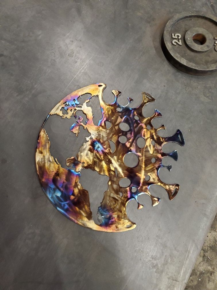 Corona virus sign burnt metal on sale