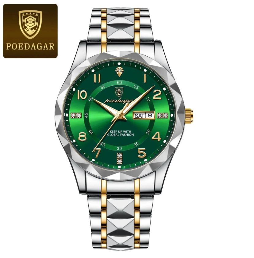 POEDAGAR Luxury Men Quartz Watch Waterproof Date Week Luminous Wristwatch Stainl