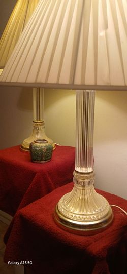 Vintage Hollywood Regency Glass and Brass Base Table Lamps