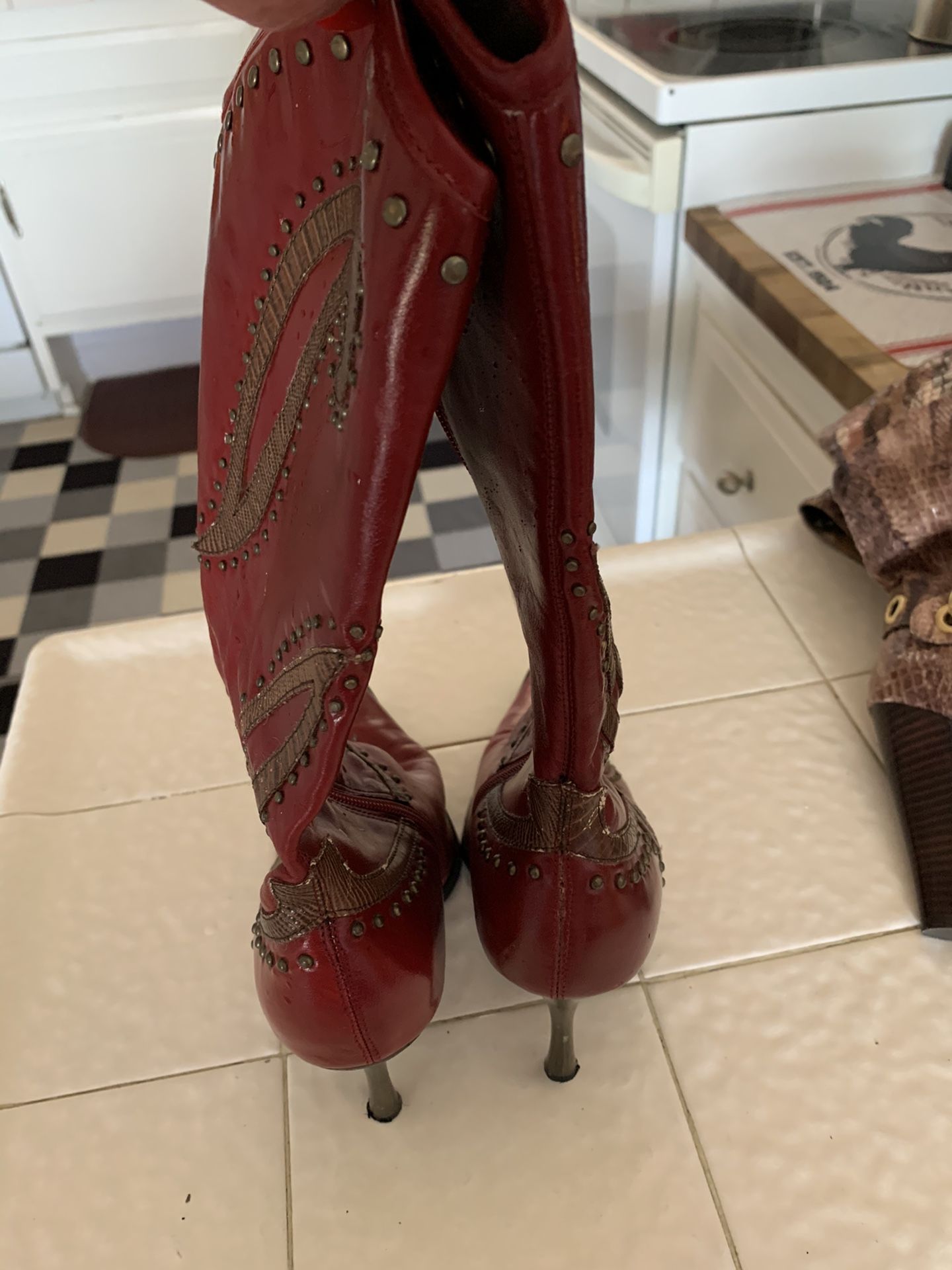 Dollhouse red stud boots Size 71/2-8