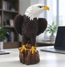 Bald Eagle Figurine Statue on Log Base