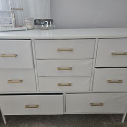 White Dresser for Bedroom TV Stand, Wide Dresser with 9 Large Fabric  Drawers for 55” Long TV Stand Entertainment Center, Storage Organizer Unit for B