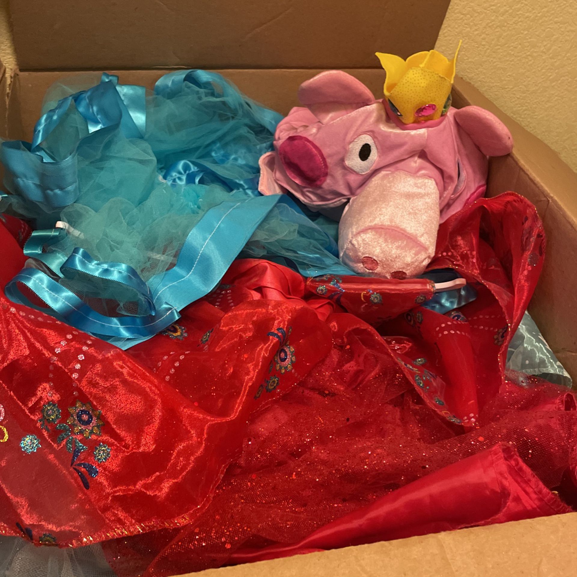 Box Full Of Little Girls Costumes Cinderella Elena Peppa Pig Rapunzel And More