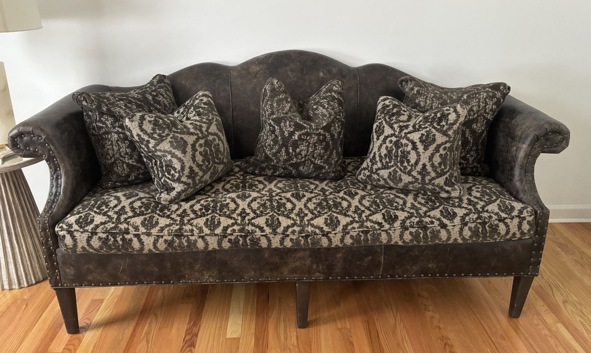 Arhaus Brown Beige Leather Sofa