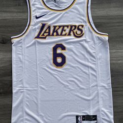White Lebron James #6 Lakers Jersey 