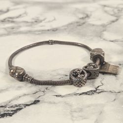 Vintage 8" Sterling Silver ALE S925 Authentic Pandora Bracelet w/ Charms Simba