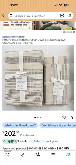 Pottery Barn Hawthorne Stripe Duvet Set King/Calking Charcoal