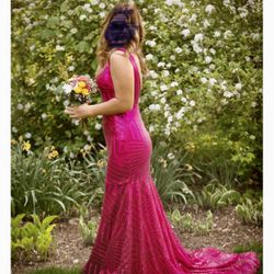 Prom Dress Sequin Hot Pink