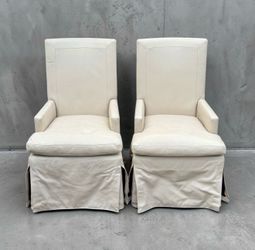 ⭕️ Pair Of Skirted Real Leather Armchairs by Restoration Hardware