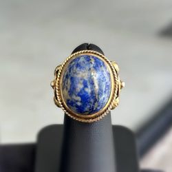 Jewelry .925 sterling silver gold tone lapis lazuli stone 13CTW ring size 5.75