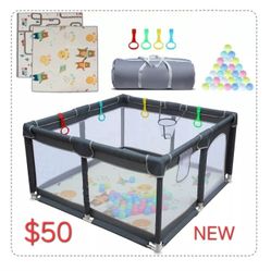 Brand New In Box Large 50"x50"x27 Baby Playpen With Mat , Balls & Storage Bag Portable Toddler Activity Center Child Paly Yard