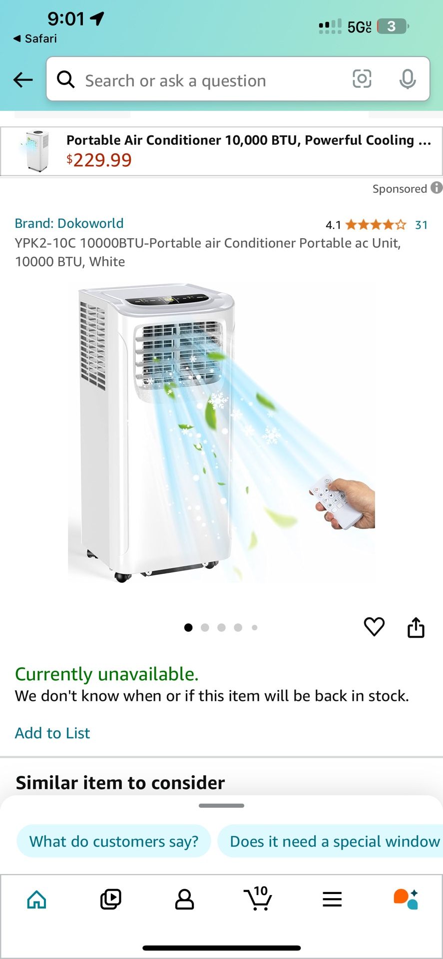 DOKO PORTABLE AC UNIT 10000 BTU