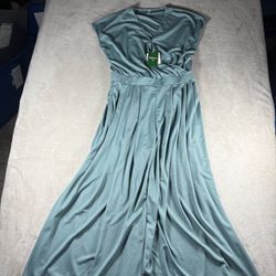 Halara Jumpsuit Women’s L Petite Blue V Neck Wide Leg Flowy Curve NWT #1270