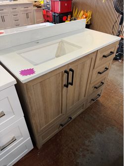 Tobana 42 in. Single Sink Freestanding Weathered Tan Bath Vanity with White Top 42 x 19" $520