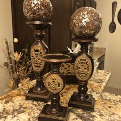 Three Candels Holders With Two Balls