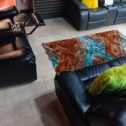 *Weekend Special*---Santiago Mature Black Leather Reclining Sofa/Loveseat Sets---Now $899---Delivery And Financing🤝