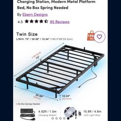 Zoller Floating Bed Frame with LED & Charging Station, Modern Metal Platform Bed, No Box Spring Needed