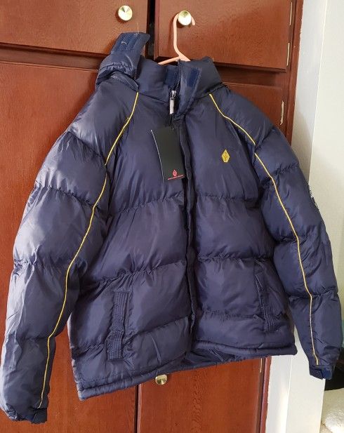 SWISS CROSS HOODED INSULATED MENS PUFFER COAT *NEW W/TAGS *SIZE 2X  *YELLOW TRIM