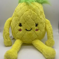 2 SCOOPS Pineapple Large Super Soft Plush Yellow Hawaii Green Stem Hair