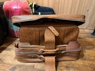Set of 3 Vintage Brown Leather Travel Suitcase