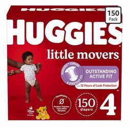 Huggies Size 4 Diapers, Little Movers Baby Diapers, Size 4 (22-37 lbs), 150 Count