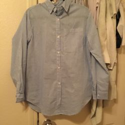 Light Blue And White Strip Button Up