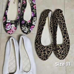 NEW Women's Flats - Floral, Leopard, White - Sizes 8, 9, 11