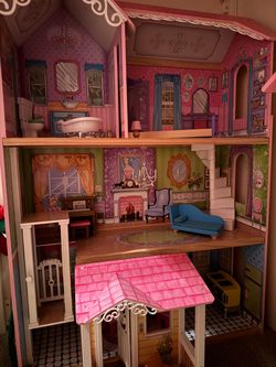 Large Wooden Dollhouse with Furniture
