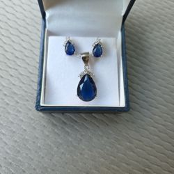 Blue Tanzanite Teardrop Pendant And Earrings