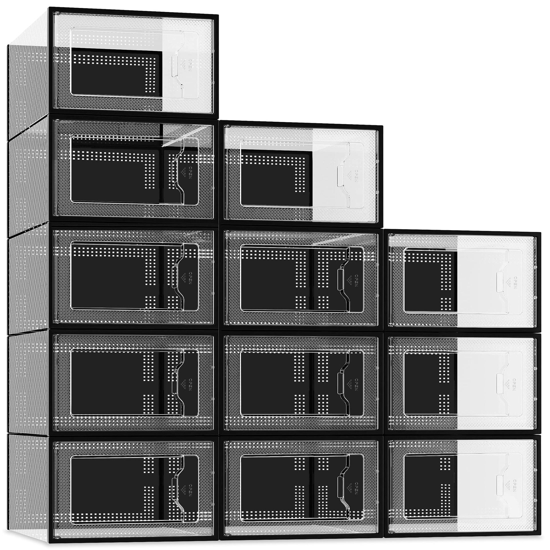Orange SEESPRING 12 Pack Shoe Storage Box, Clear Plastic Stackable Shoe Organizer Space Saving Foldable Shoe Sneaker Containers Bins Holders